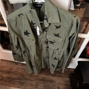 J. NNA Star Button Down Shirt in Green- S